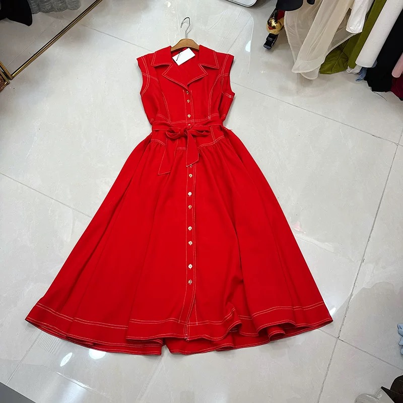 Belt waisted button-up sleeveless Dress - Image 2