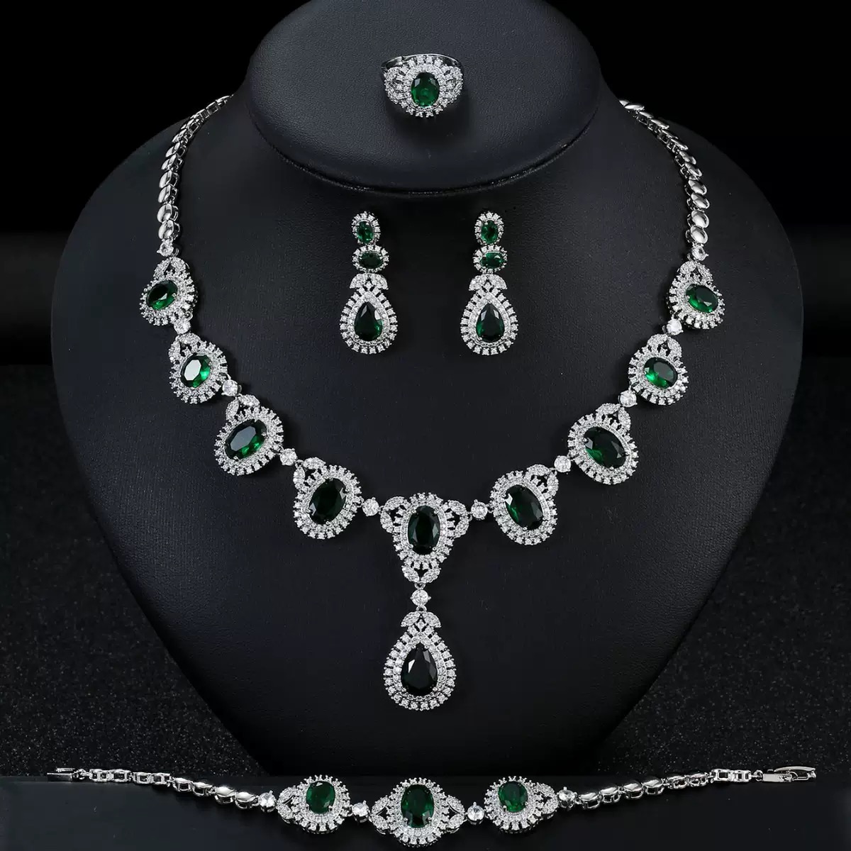 Luxury Bridal Zircon Necklace with earrings ,bracelet & ring set - Image 2