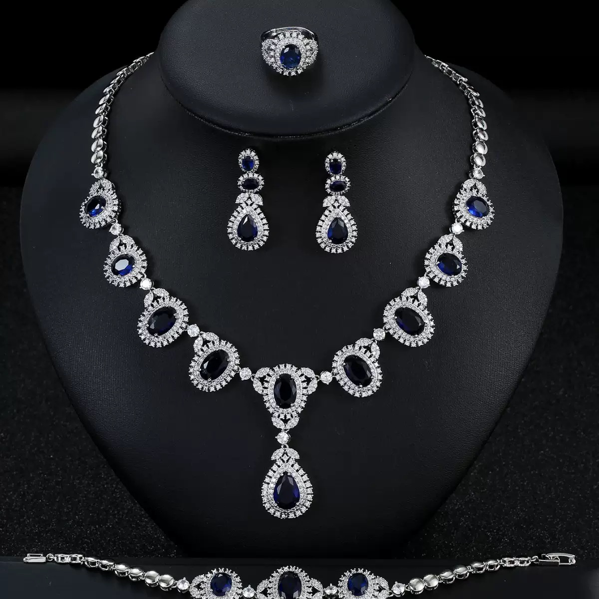 Luxury Bridal Zircon Necklace with earrings ,bracelet & ring set - Image 3