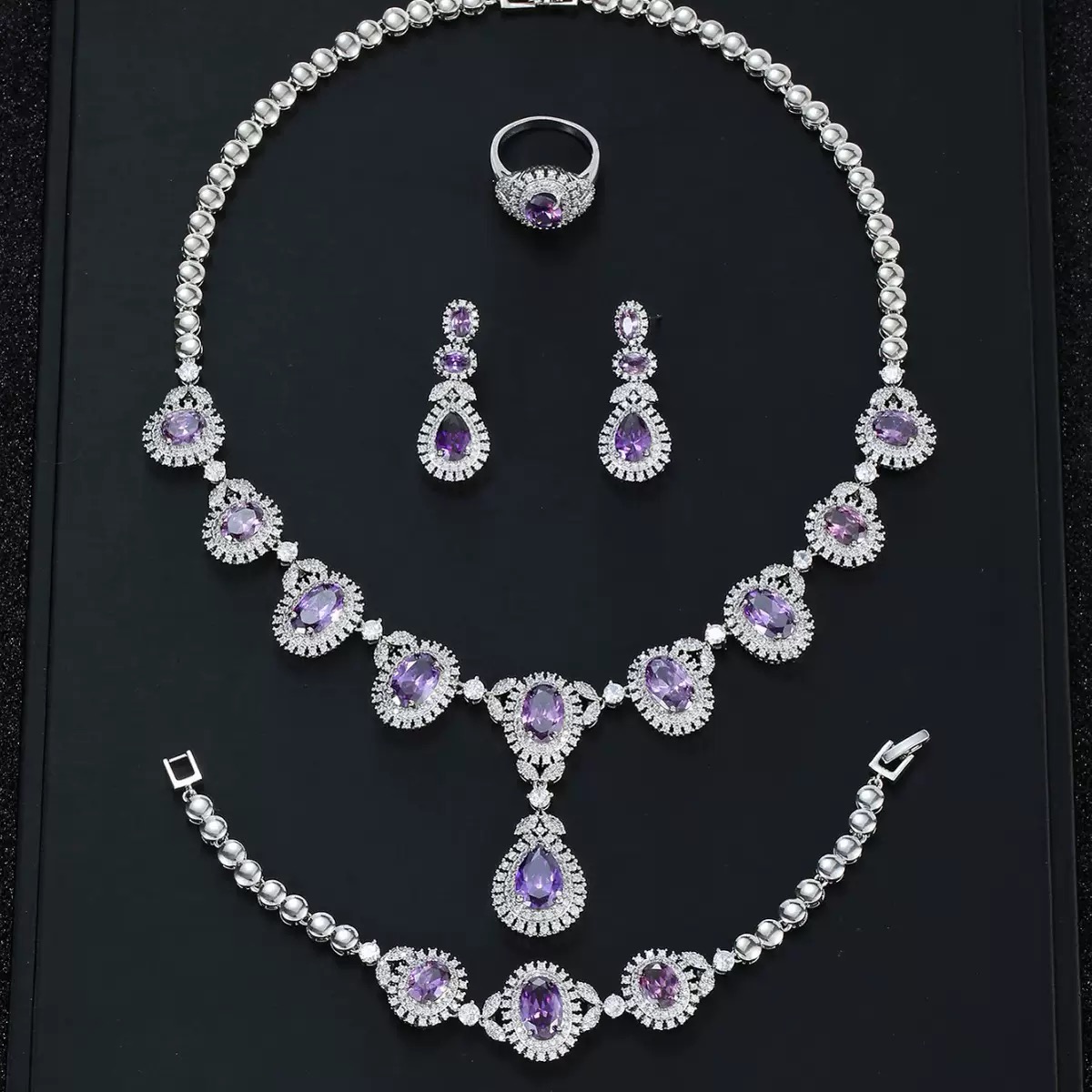 Luxury Bridal Zircon Necklace with earrings ,bracelet & ring set