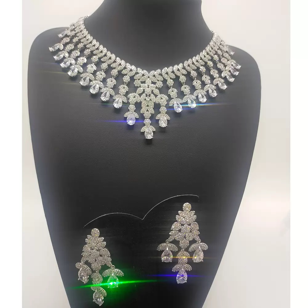 Full Diamond flower zircon Necklace,bracelet,earrings &ring - four Piece set