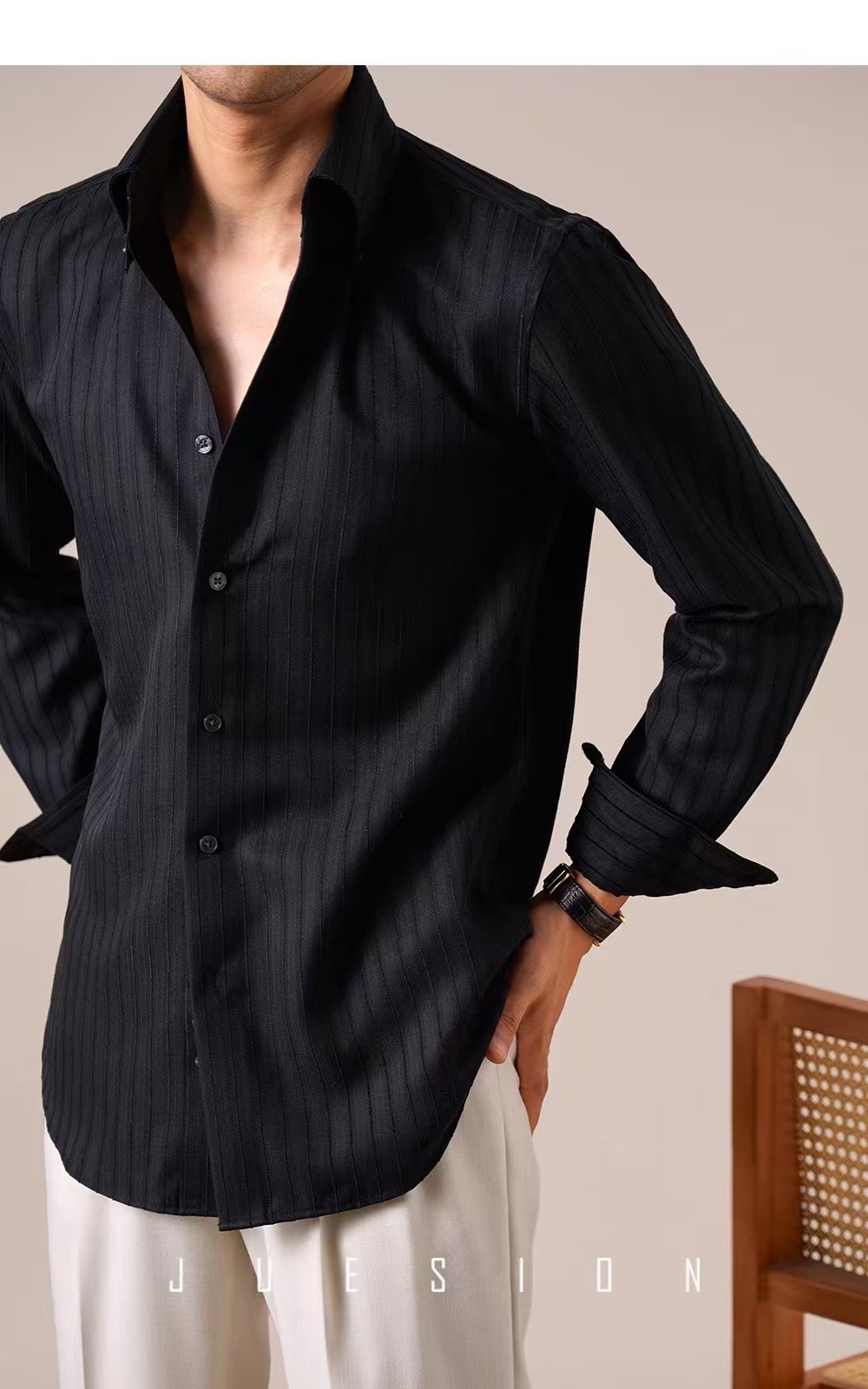 Italian Striped wide Pointed Collar - Image 2