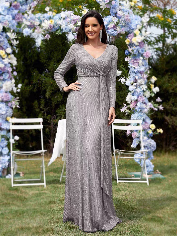 Sequin V -Neck Evening Dresses - Image 2