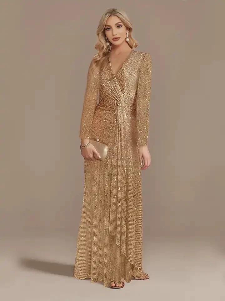 Sequin V -Neck Evening Dresses