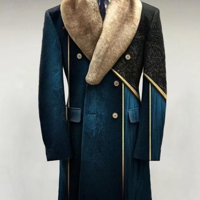 Men Long coat Fur Collar - Image 3