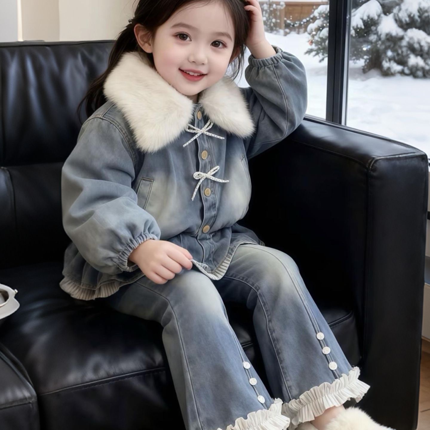 Winter Fleece ,thickened Denim set - Image 3