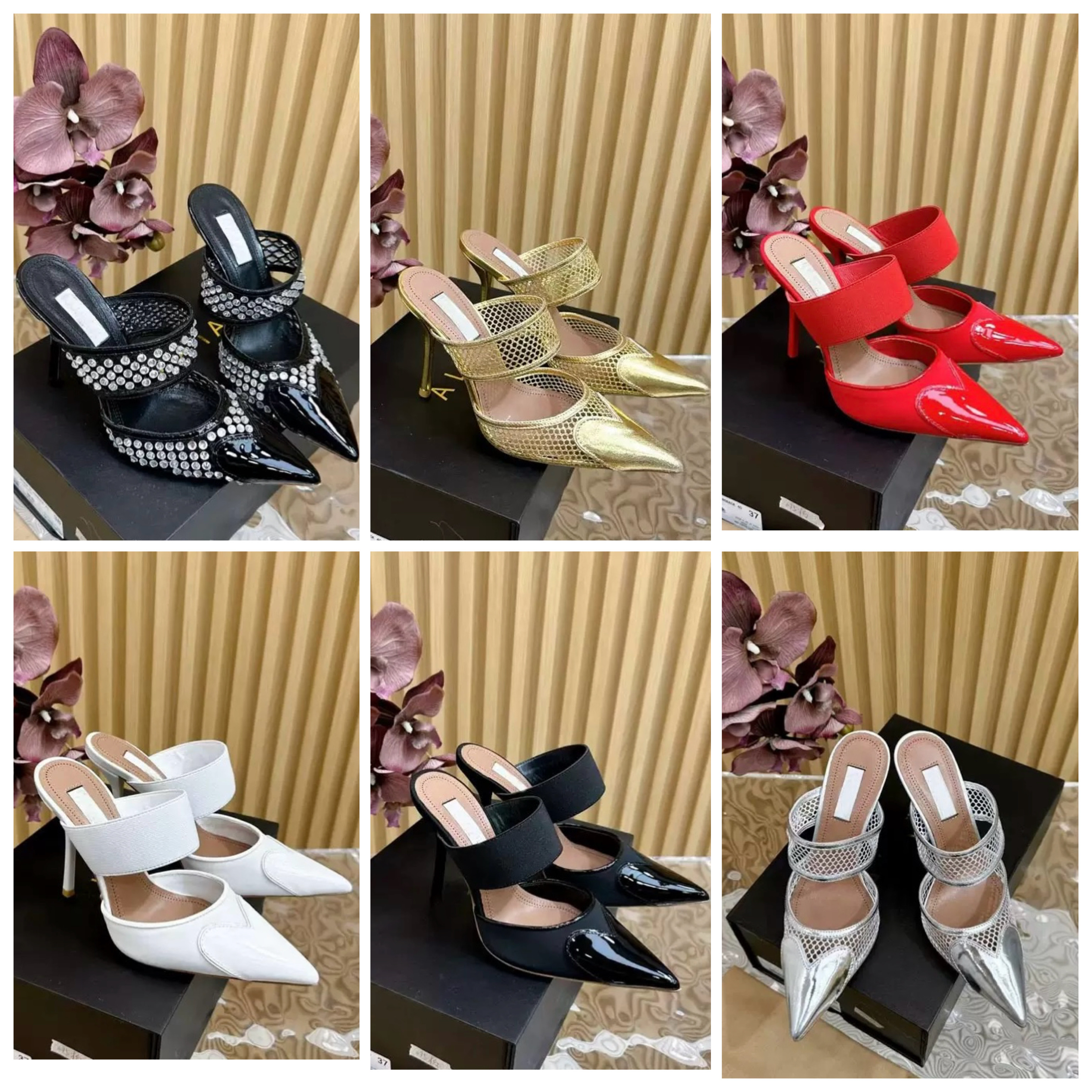 Heart shaped Genuine Leather Mesh Stiletto Heels - Image 3