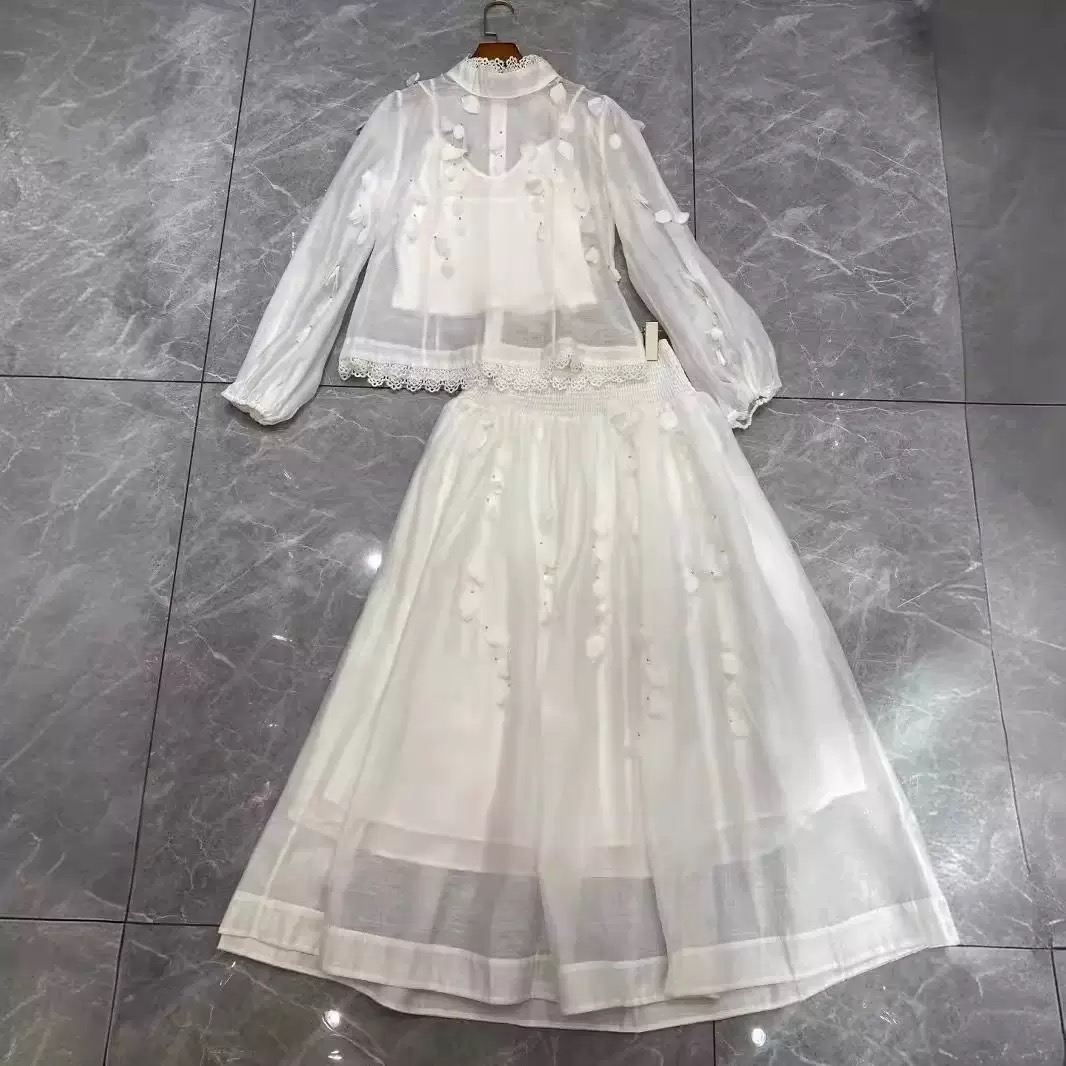 French goddess suit dress floral appliqué high waist - Image 2