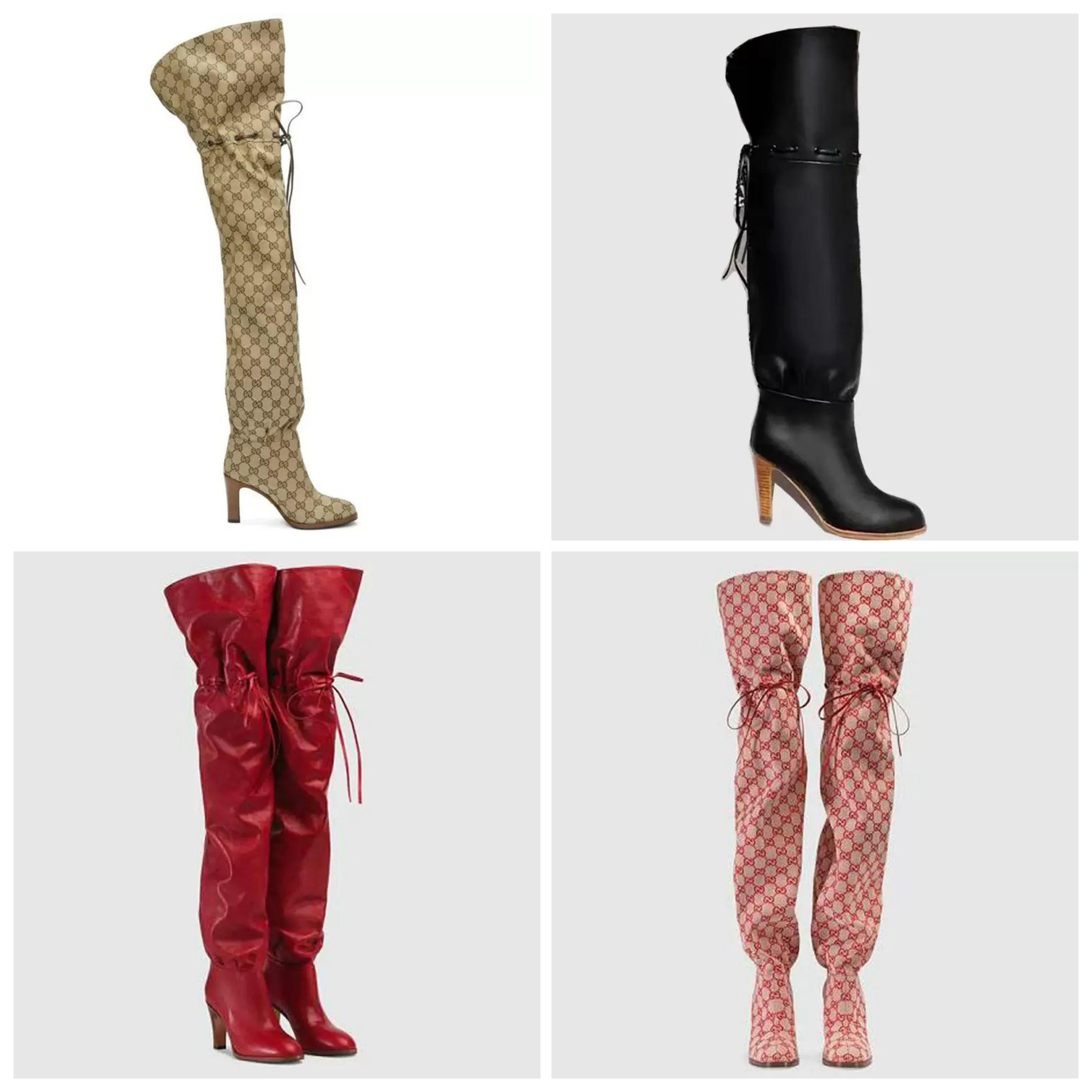 Printed high heels adjustable lace-up over the knee Boots - Image 3