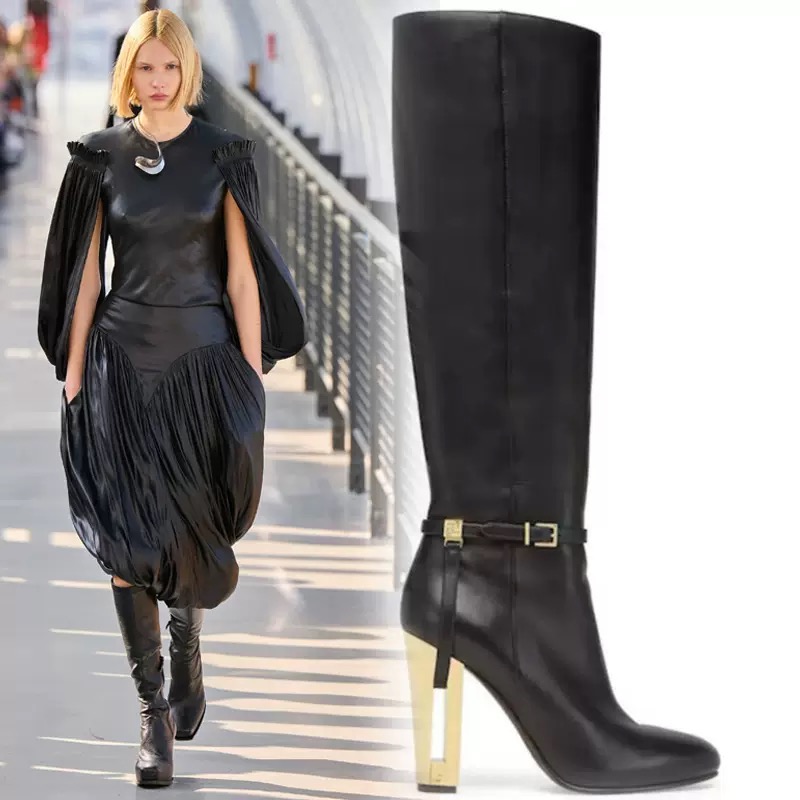 Round toe Metal high- heeled leather shoes with buckle - Image 2