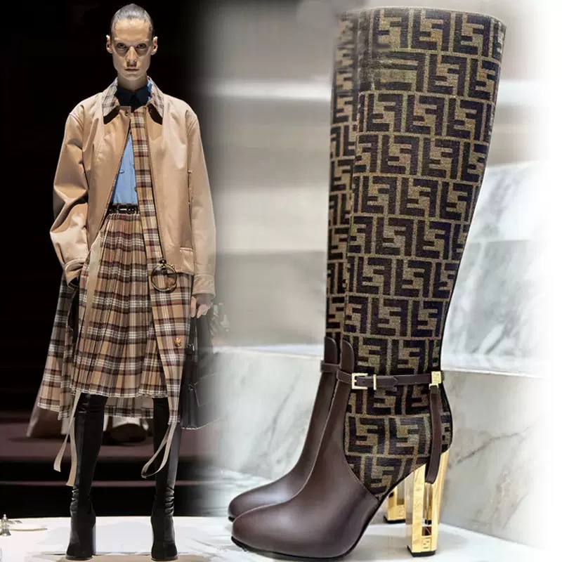 Round toe Metal high- heeled leather shoes with buckle