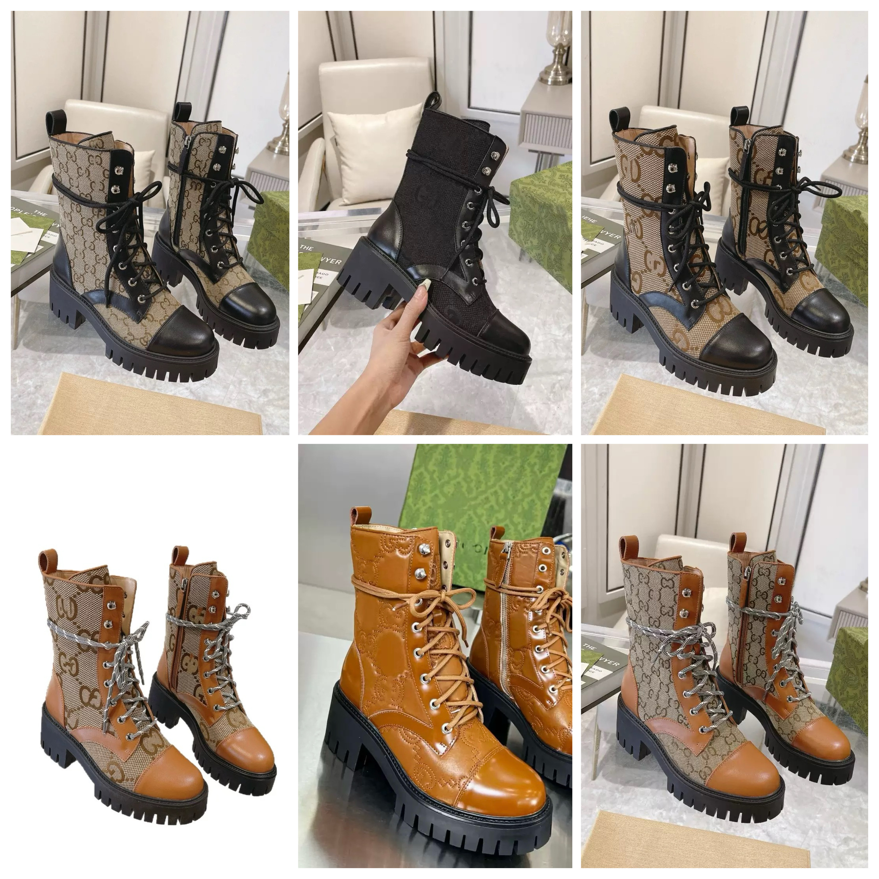 Leather Patchwork Round Toe Printed Ankle Boots - Image 3