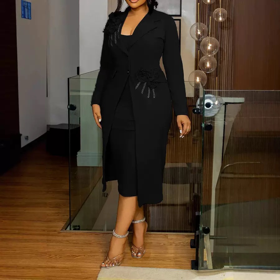 Slim fit floral pearl rhinestone hip-hugging suit jacket - Image 2