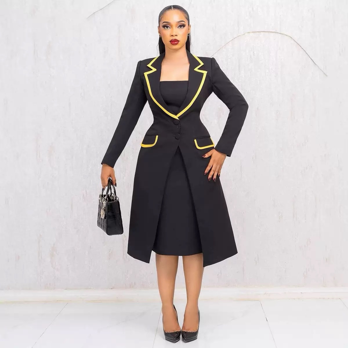 Slim waist lapel stretch suit vest two- piece set - Image 2