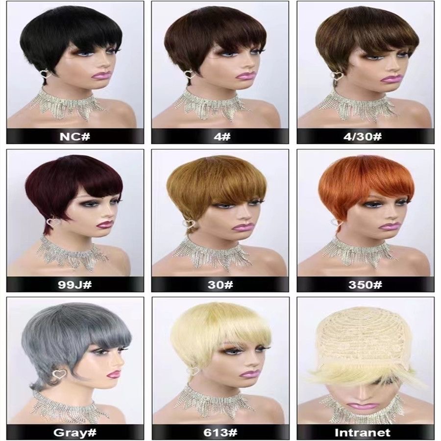 Brazilian virgin human pixie bang short wig straight hair - Image 2