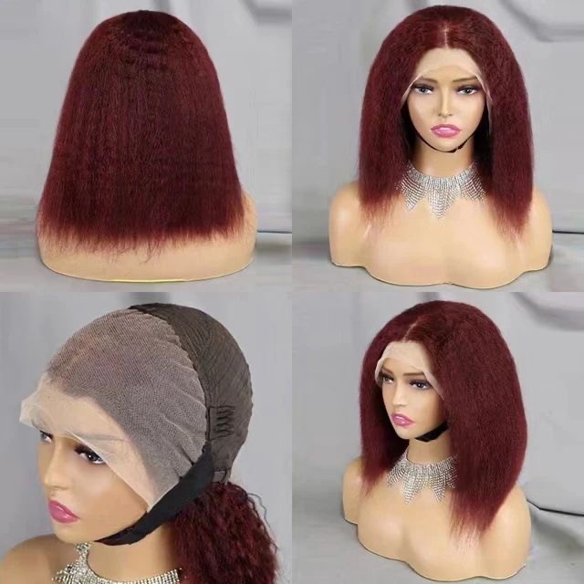 Transparent kinky Straight Bob lace front wigs Pre Plucked - Image 3