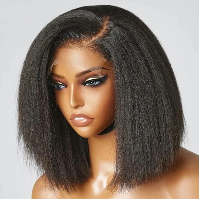 Transparent kinky Straight Bob lace front wigs Pre Plucked