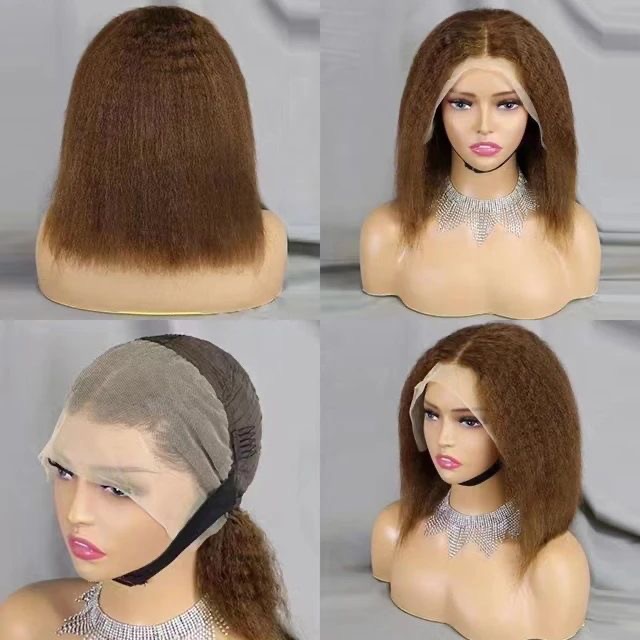 Transparent kinky Straight Bob lace front wigs Pre Plucked - Image 2