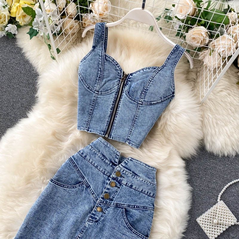 Women’s two piece jean set - Image 2