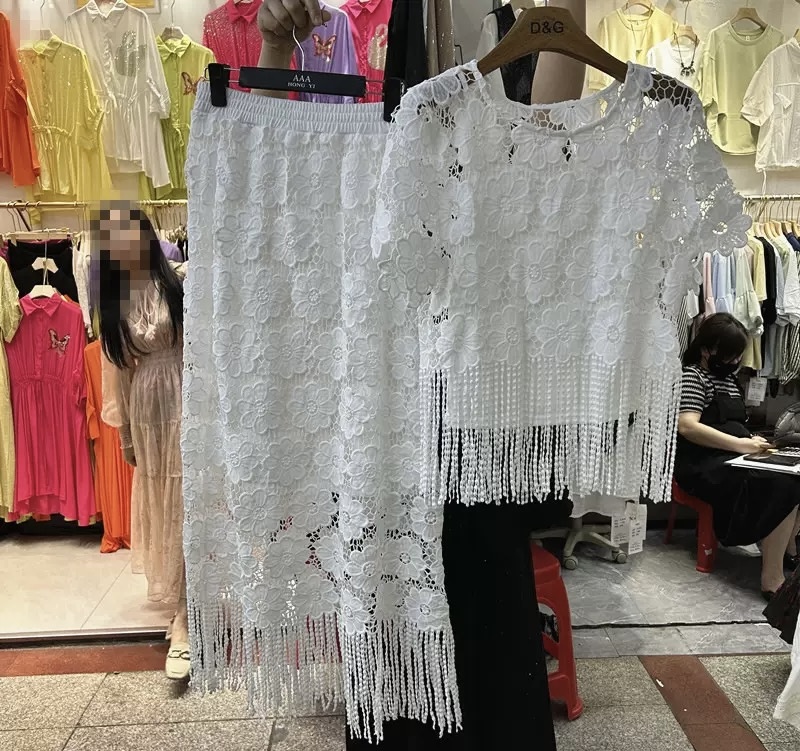 Crochet _Print ,Openwork & Tassel short sleeve (one size fit ) - Image 2