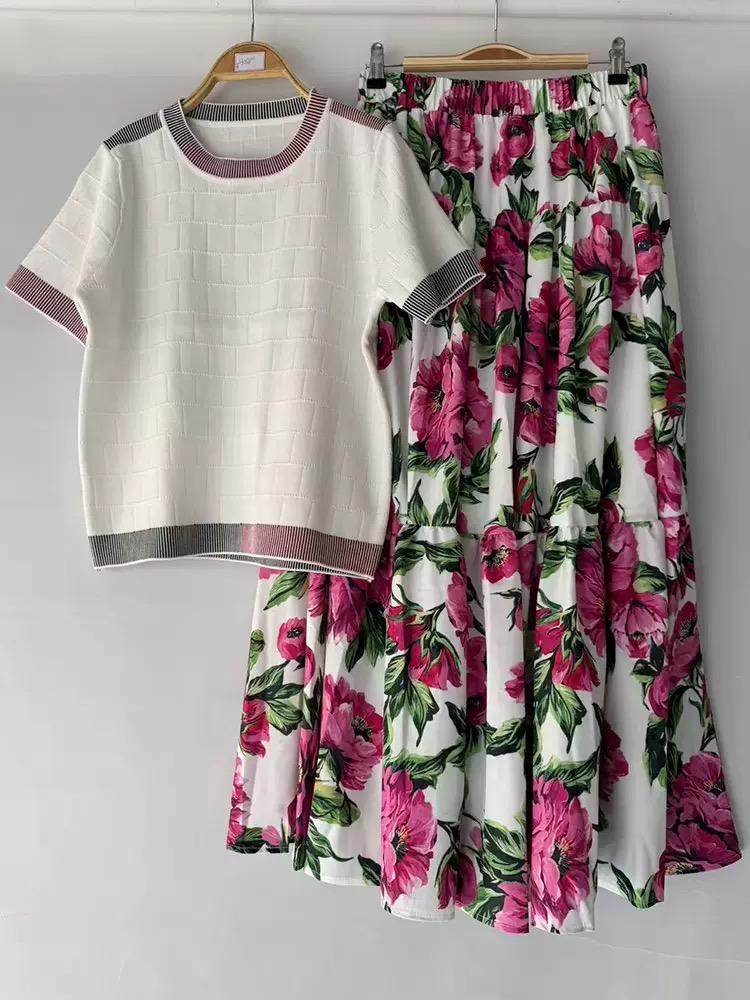 Retro geometric print knit pullover two piece - Image 2