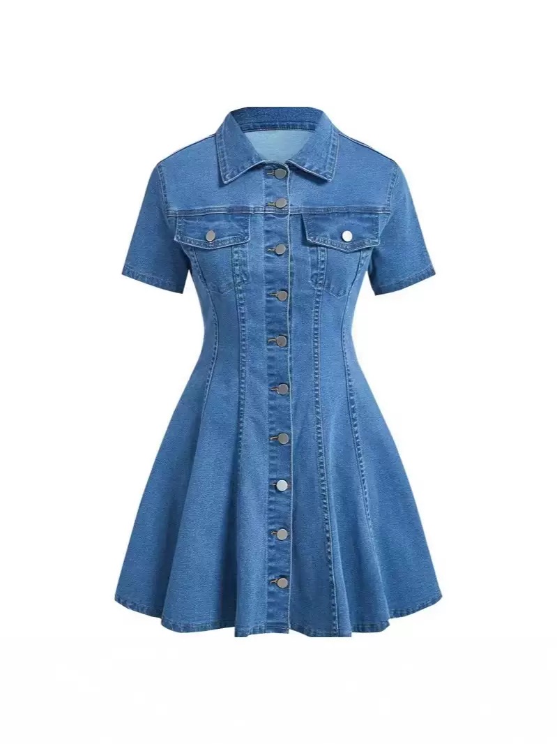 Denim short-sleeved cardigan dress - Image 2