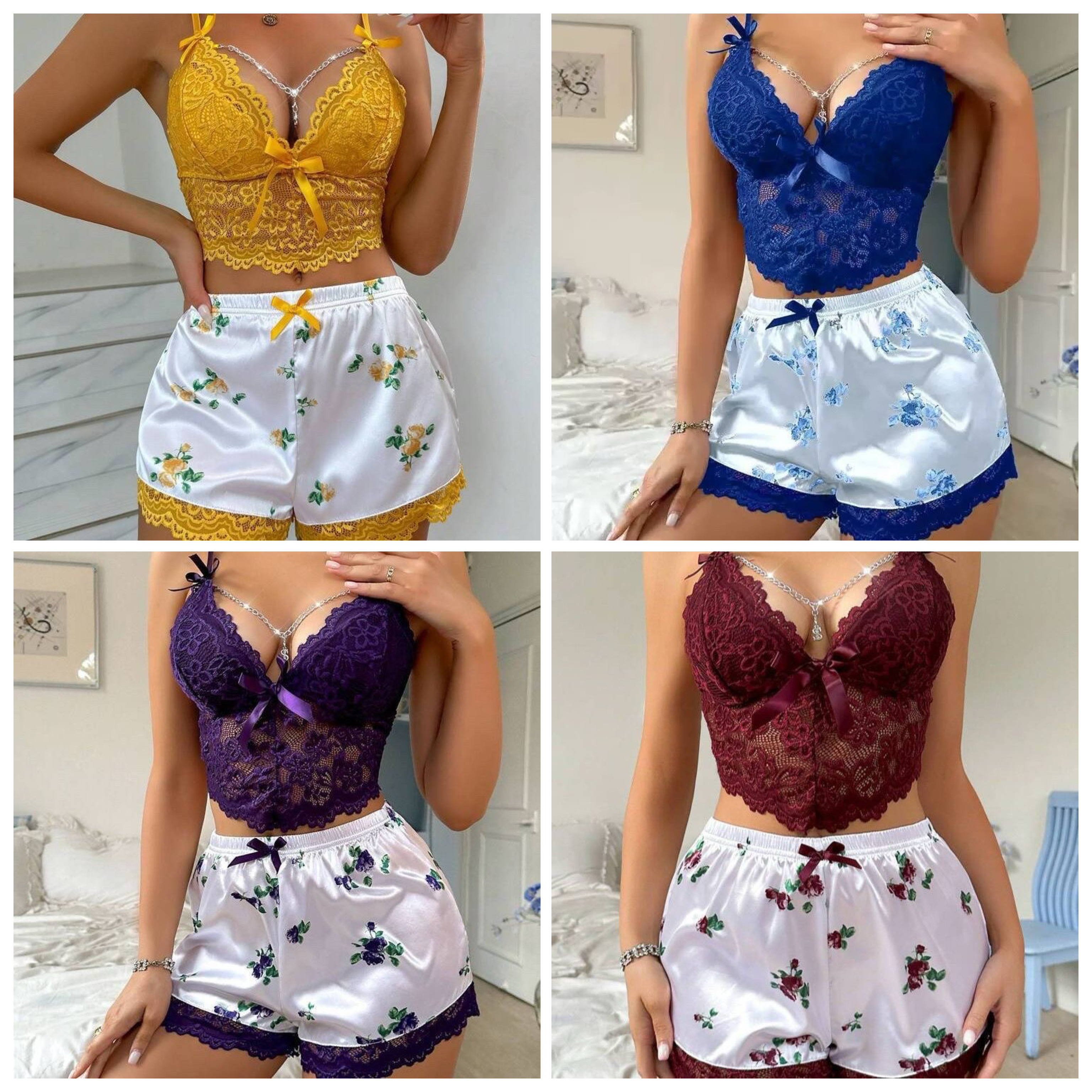 Lace strap set two Piece Pajamas - Image 3