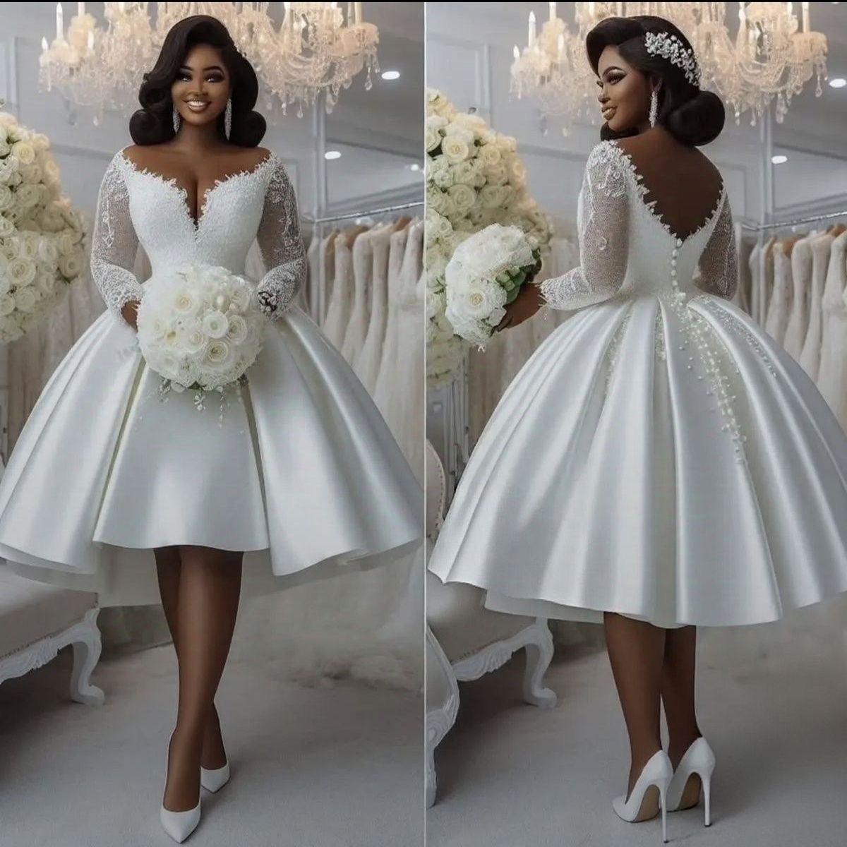 Knee bride puffy wedding Bridal Dress - Image 2