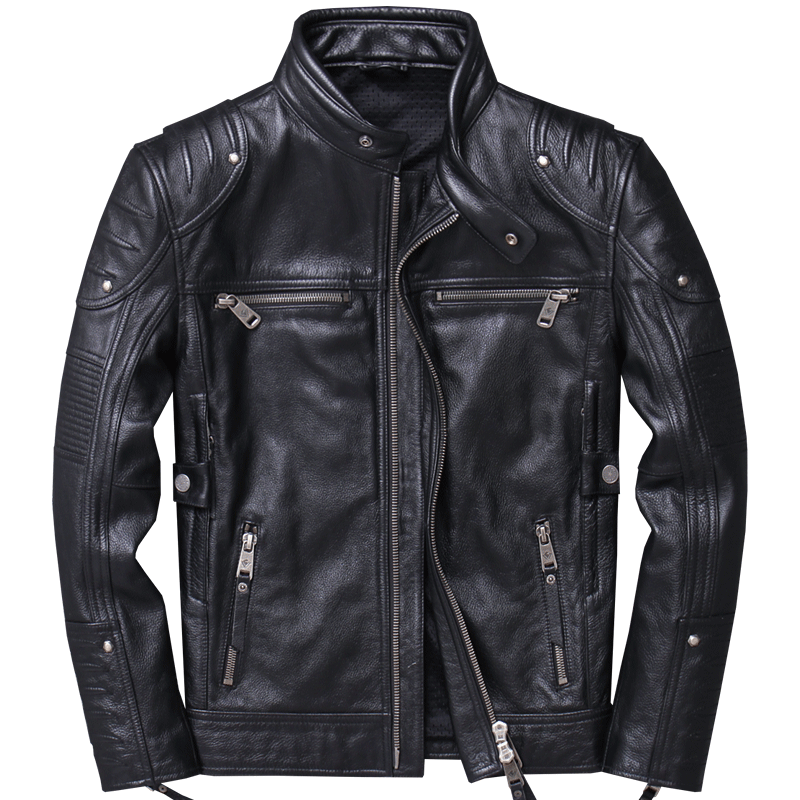 Genuine leather Motorcycle collar Jacket - Image 2