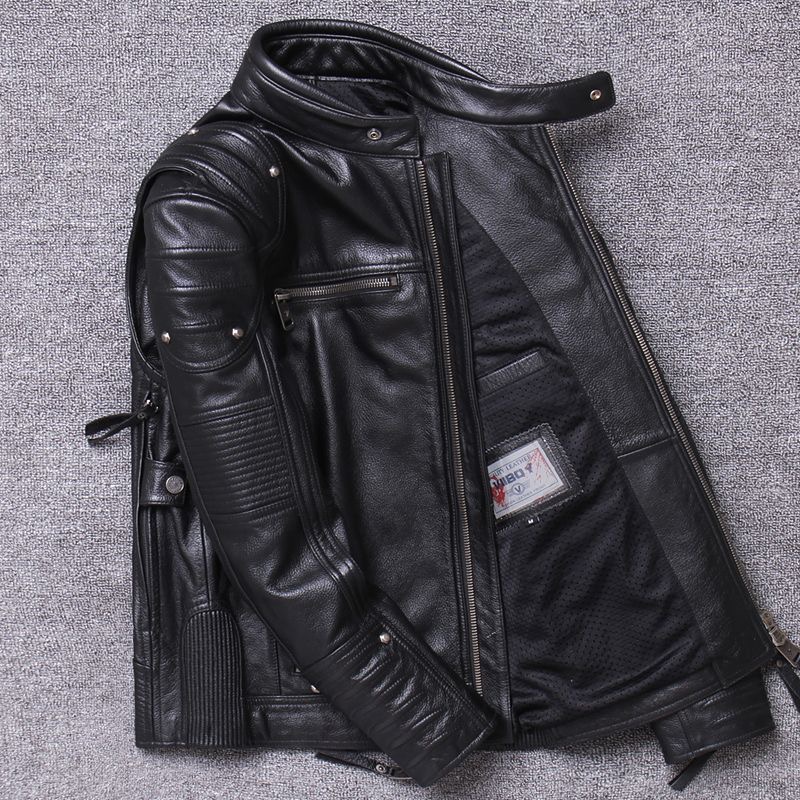 Genuine leather Motorcycle collar Jacket