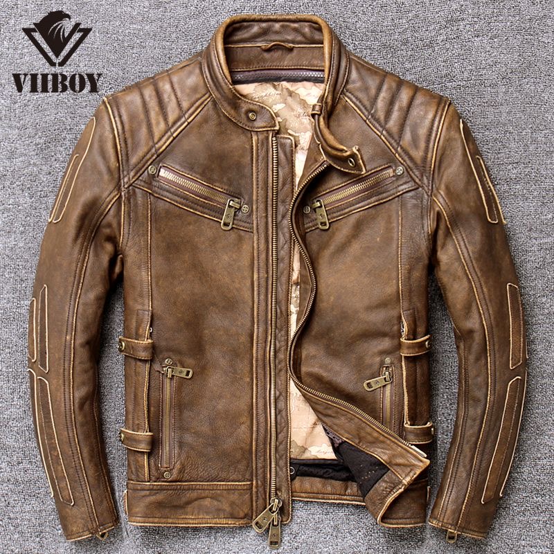 Genuine leather Motorcycle collar Jacket