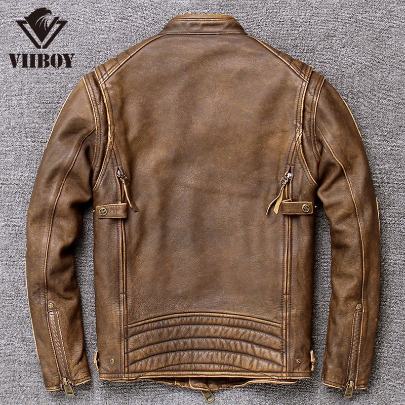 Genuine leather Motorcycle collar Jacket - Image 2