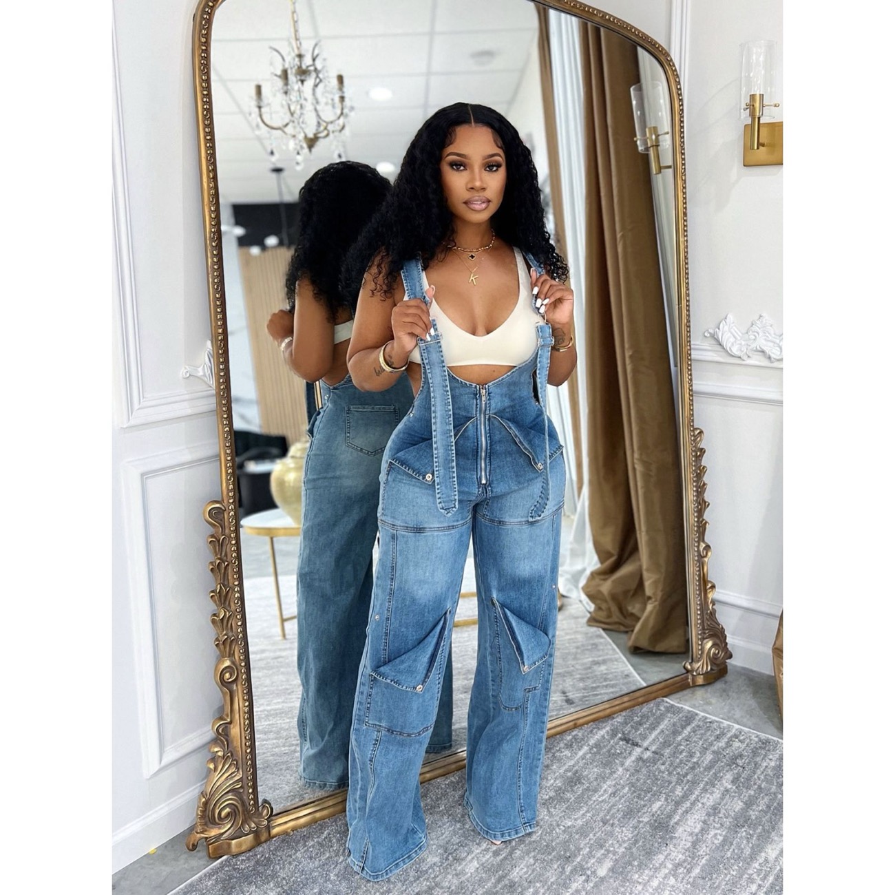 High waist Denim backpack pants - Image 3