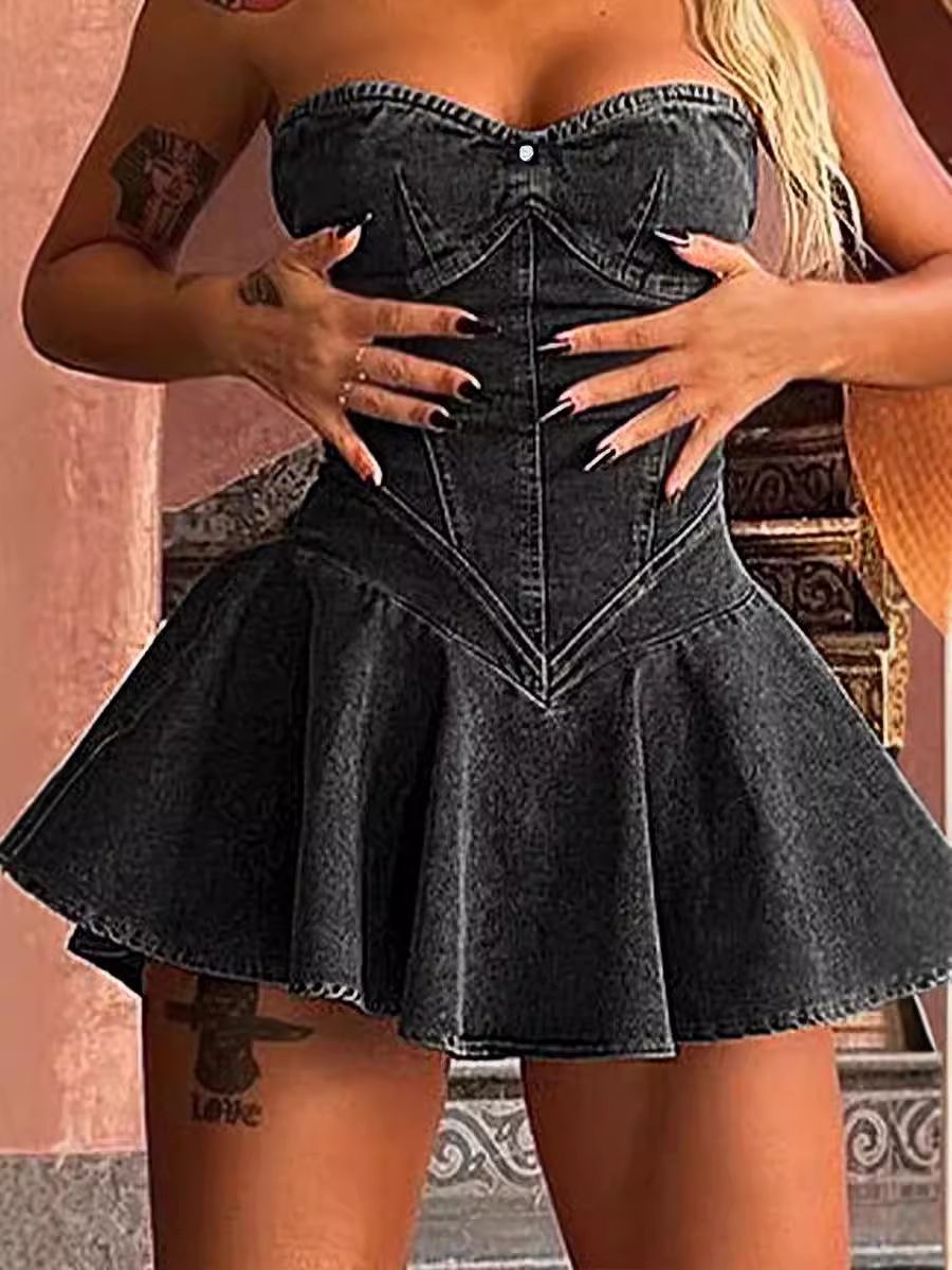 Denim strapless mini Dress - Image 2