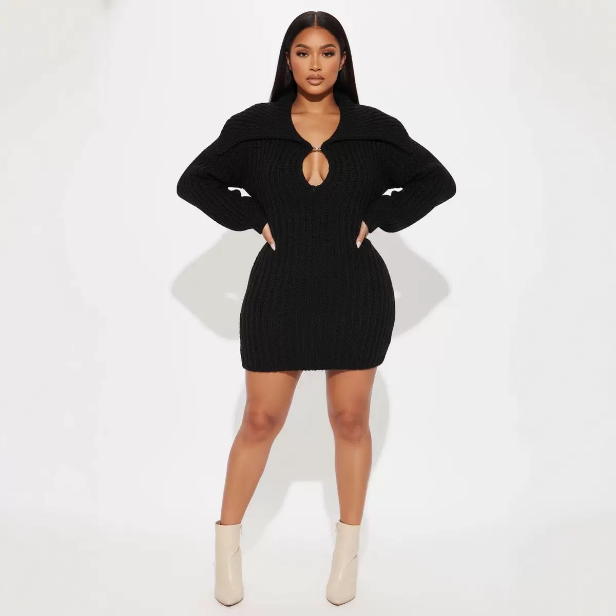 Collar,slim fit elastic lantern sleeve Dress - Image 3