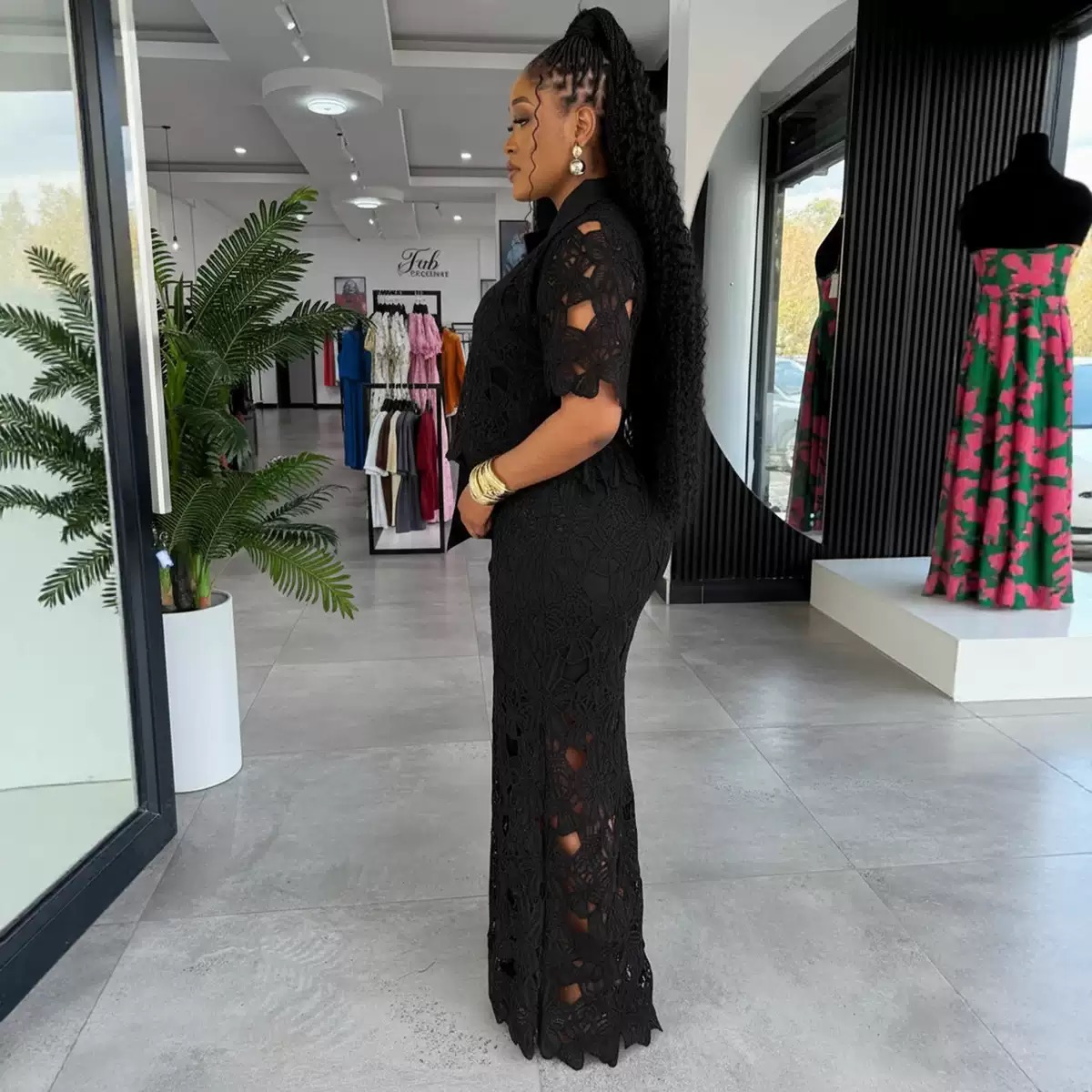 Casual lace-embellished wide-leg Belt set ,two Piece - Image 2